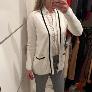 J. Crew Ivory cardigan with black trim XS